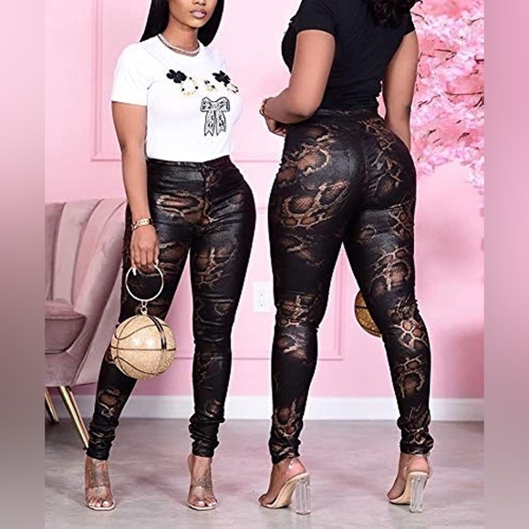 Womens Casual Leggings Stretchy High Waisted Work Pants Snake Print Leggings - Picture 3 of 8